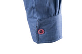 Camisa Masculina Jeans Slim com Detalhe em Couro